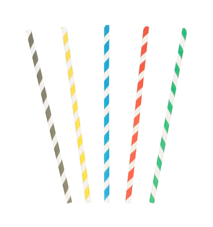 Paille Droite Papier Ø6mm 20cm couleur rayé Paille Droite Papier Ø6mm 20cm couleur rayé