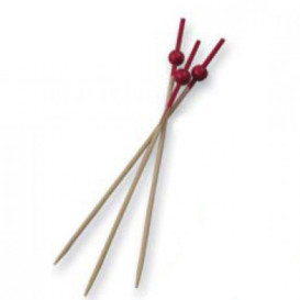Pique en Bambou décoré boule rouge 90mm (100 Unités)