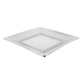 Assiette Plastique Carrée Plate Argenté 180mm 