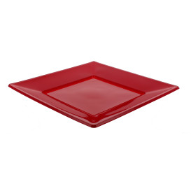 Assiette Plastique Carrée Plate Rouge 170mm (750 Unités)