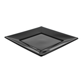 Assiette Plastique Carrée Plate Noire 170mm 