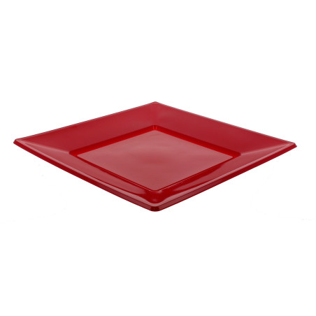 Assiette Plastique Carrée Plate Bordeaux 170mm (750 Unités)