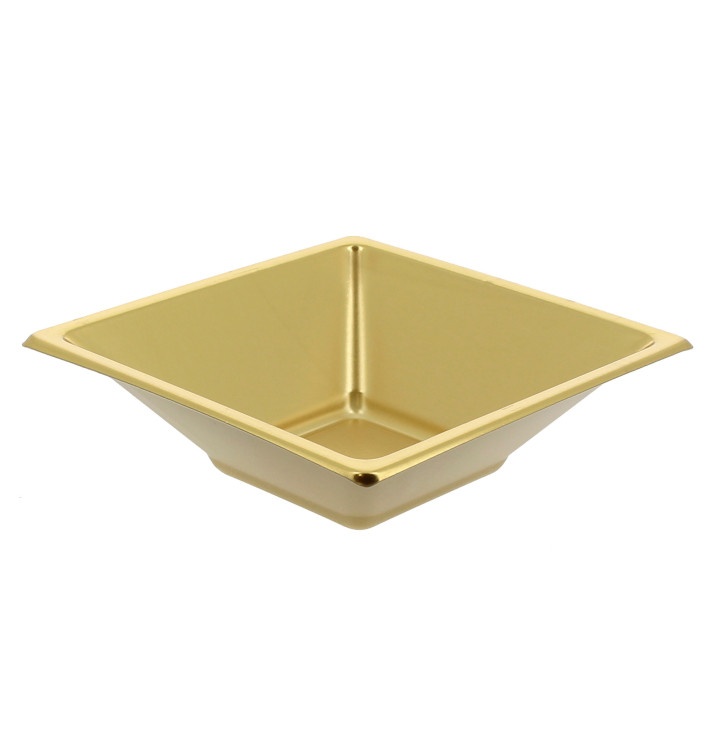 Bol en Plastique PS Carré Doré 12x12cm Bol en Plastique PS Carré Doré 12x12cm