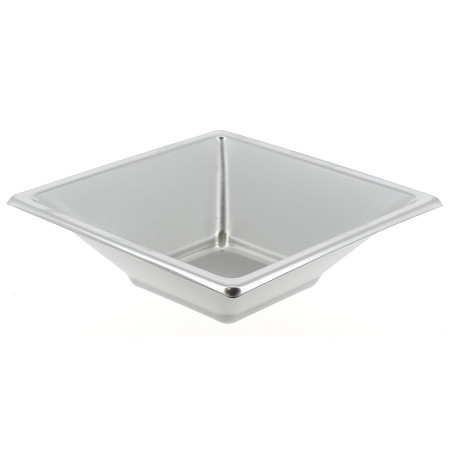 Bol en Plastique PS Carré Argenté 12x12cm (5 Utés)