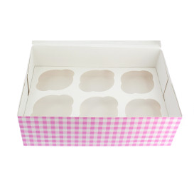 Boîte pour 6 Cupcakes Rose avec support (20 Unités)