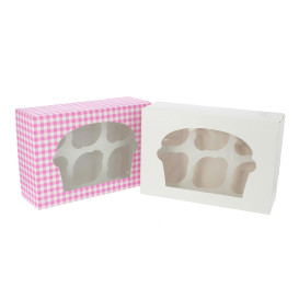 Boîte pour 6 Cupcakes Blanc avec support (100 Unités)