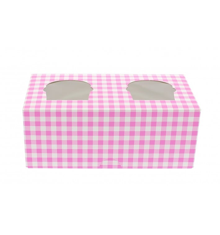 Boîte pour 2 Cupcakes Rose avec insert 