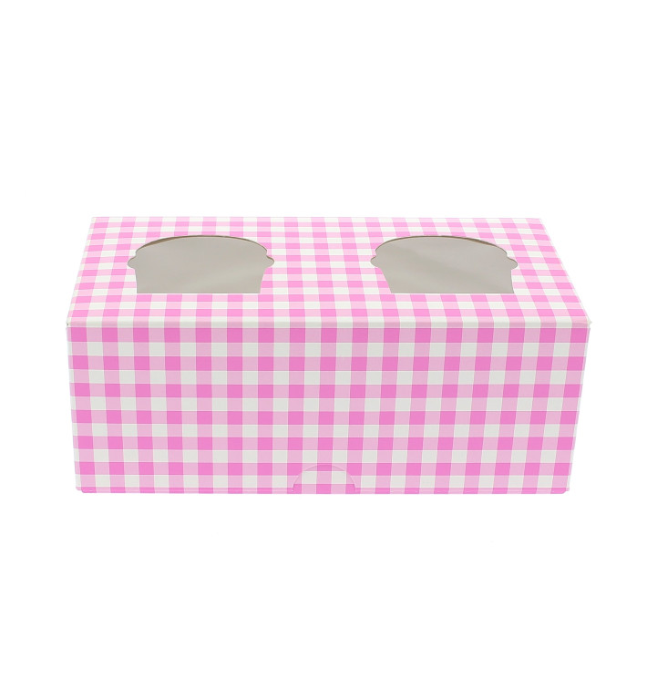 Boîte pour 2 Cupcakes Rose avec insert Boîte pour 2 Cupcakes Rose avec insert