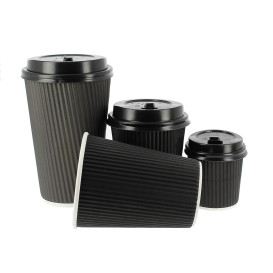 Gobelet Carton 12 Oz/360ml Ondulé Noir Ø8,7cm (25 Unités)