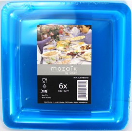 Assiette plastique carrée extra dur Turquoise 18x18cm (6 Unités)