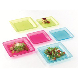 Assiette plastique carrée extra dur Turquoise 18x18cm (6 Unités)