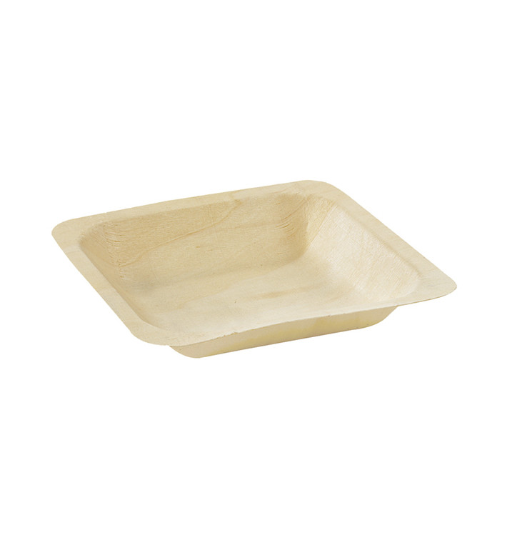Assiette en Bois carrée 14,1x14,1x2,5cm Assiette en Bois carrée 14,1x14,1x2,5cm
