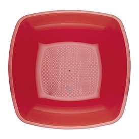 Assiette Plastique Réutilisable Creuse Rouge Transp. PS 180mm (25 Utés)