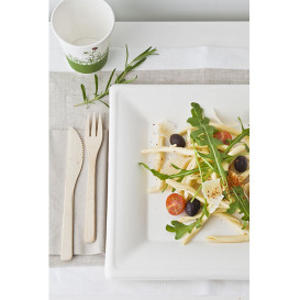 Assiette Carrée Canne à Sucre Blanc 200x200mm (50 Utés)