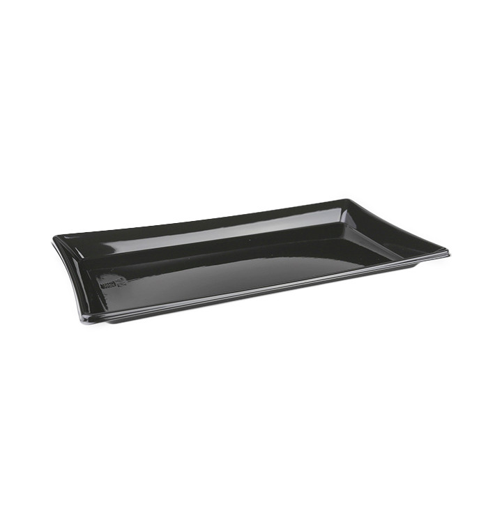 Plateau Plastique Rectangulaire Noir 12x22cm (300 Unités)