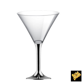 Flûte Plastique Cocktail Pied Argent Chrome 185ml 2P (20 Utés)