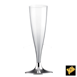 Flûte Champagne Plastique Pied Argent Chrome 140ml 2P (20 Utés)