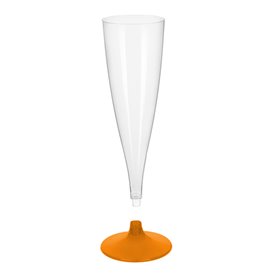 Flûte Champagne Plastique Pied Orange Transp. 140ml 2P (400 Utés)