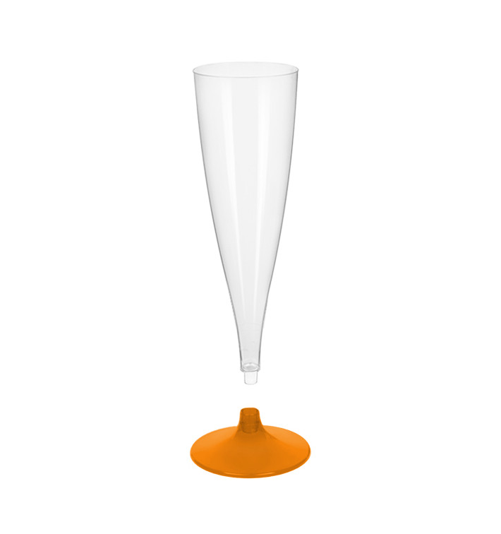 Flûte Champagne Plastique Pied Orange Transp. 140ml 2P (400 Utés) Flûte Champagne Plastique Pied Orange Transp. 140ml 2P (400 Utés)