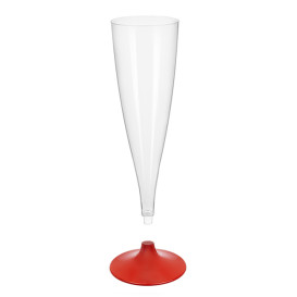 Flûte Champagne Plastique Pied Rouge 140ml 2P (20 Utés)