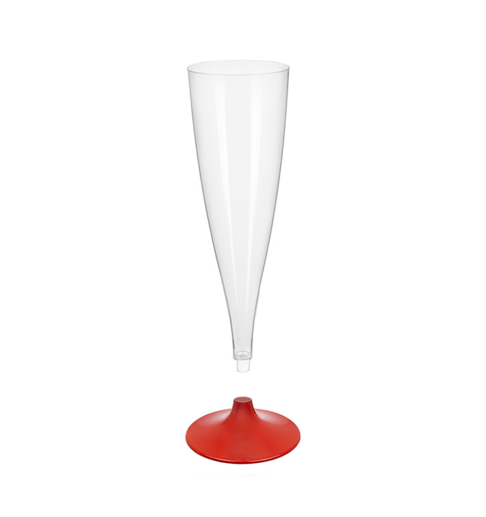 Flûte Champagne Plastique Pied Rouge 140ml 2P (20 Utés) Flûte Champagne Plastique Pied Rouge 140ml 2P (20 Utés)