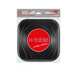 Assiette Plastique PP "X-Table" Carré Noir 230mm (8 Utés)