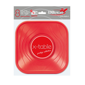 Bol Plastique PP Carré "X-Table" Rouge 18x18cm (8 Utés)