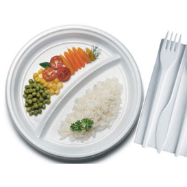 Assiette Plastique PS 2 Compartiments 220mm (100 Unités)
