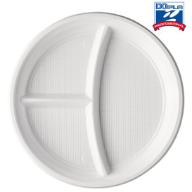 Assiette Plastique PS 3 Compartiments 220mm (1400 Unités)