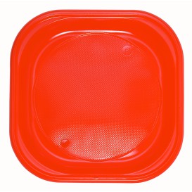 Assiette Plastique PS Carrée Plate Orange 200x200mm (30 Unités)
