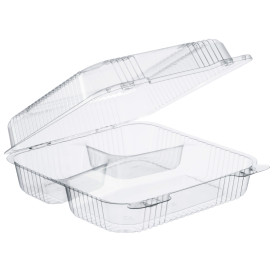 Barquette Plastique OPS 3 C. "StayLock" charnière Transp. 1120ml (200 Utés)