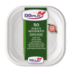 Assiette Plastique PS Carrée Blanc 200x200mm (50 Unités)