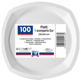 Assiette Plastique PS Carrée Blanc 230x230mm 1C (1000 Unités)