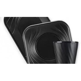 Assiette Plastique PP "X-Table" Carré Noir 230mm (8 Utés)