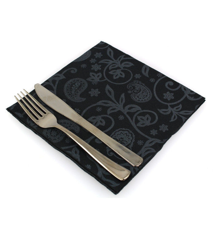 Serviette en Airlaid Noire "Cachemire" 40x40cm (50 Unités) Serviette en Airlaid Noire "Cachemire" 40x40cm (50 Unités)