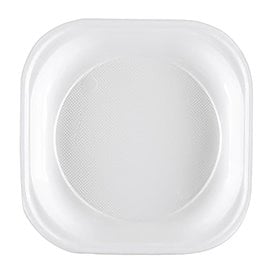 Assiette Plastique PS Carrée Blanc 200x200mm (50 Unités)
