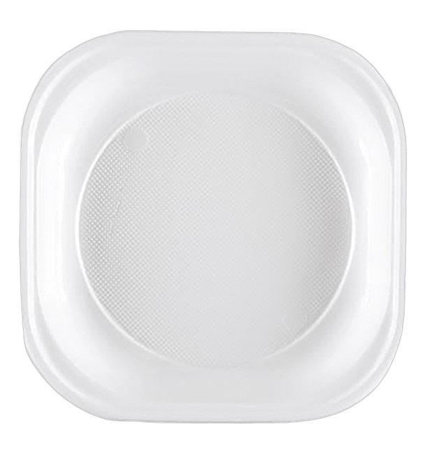Assiette Plastique PS Carrée Blanc 200x200mm (1000 Utés)