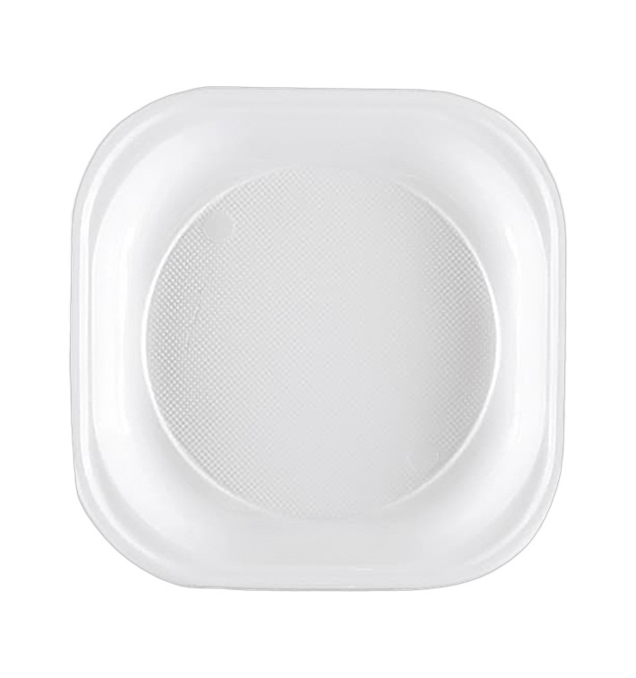 Assiette Plastique PS Carrée Blanc 200x200mm (1000 Utés)