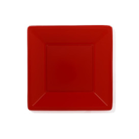 Assiette Plastique Carrée Plate Rouge 170mm (750 Unités)