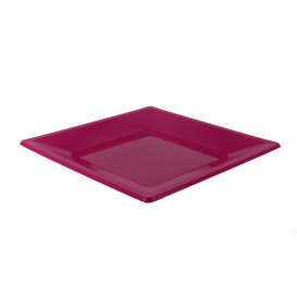 Assiette Plastique Carrée Plate Fuchsia 170mm (25 Utés)