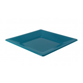 Assiette Plastique Carrée Plate Turquoise 170mm (25 Utés)