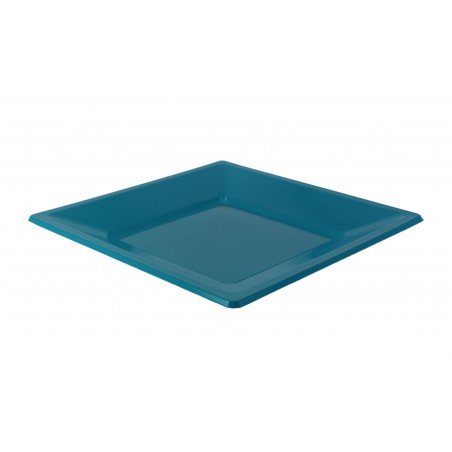 Assiette Plastique Carrée Plate Turquoise 170mm (25 Utés)