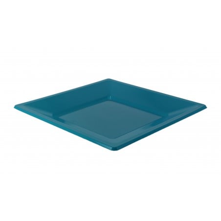 Assiette Plastique Carrée Plate Turquoise 230mm (25 Utés)