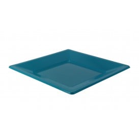 Assiette Plastique Carrée Plate Turquoise 230mm (750 Utés)