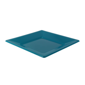 Assiette Plastique Carrée Plate Turquoise 230mm (750 Utés)