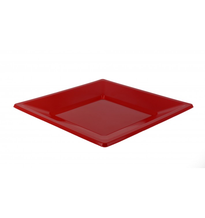 Assiette Plastique Carrée Plate Rouge 230mm (25 Unités)