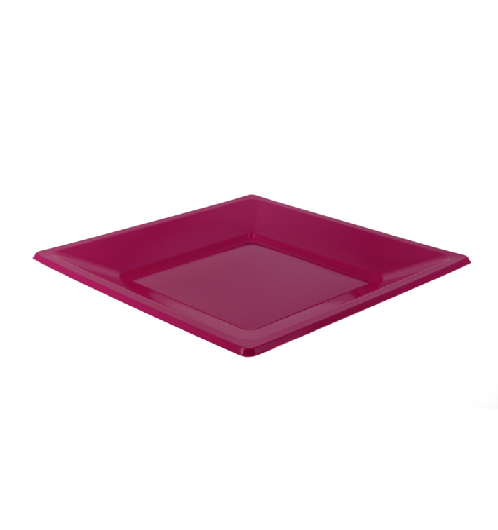 Assiette Plastique Carrée Plate Fuchsia 170mm (5 Utés)