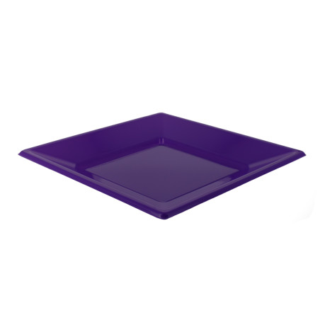 Assiette Plastique Carrée Plate Lilas 170mm (25 Unités)