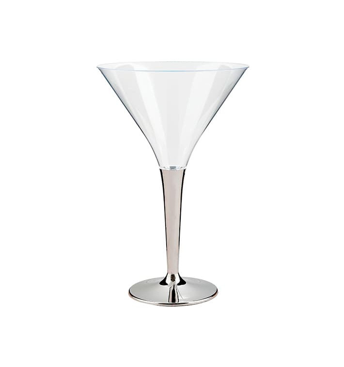 Verre à Cocktail Plastique Pied Argenté 100ml (48 Unités)