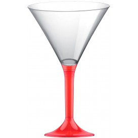 Flûte Plastique Cocktail Pied Rouge Transp.185ml 2P (20 Utés)